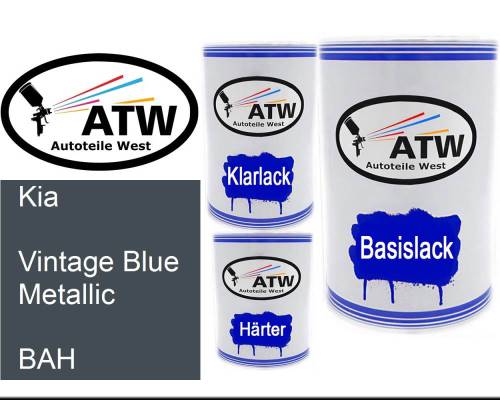 Kia, Vintage Blue Metallic, BAH: 500ml Lackdose + 500ml Klarlack + 250ml Härter - Set, von ATW Autoteile West.